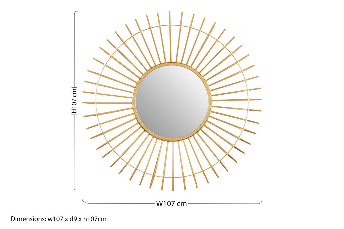 Orsina Beauly Round Gold Wall Mirror – Sunburst Metal Frame, 32"