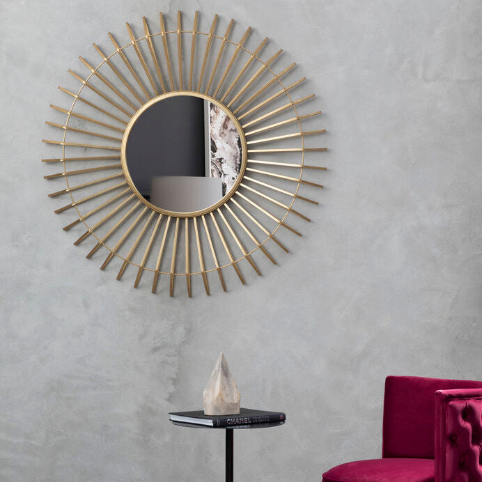 Orsina Beauly Round Gold Wall Mirror – Sunburst Metal Frame, 32"