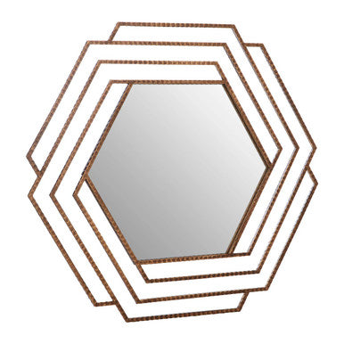 Orsina Beauly Antique Gold Hexagon Wall Mirror – Geometric Metal Frame