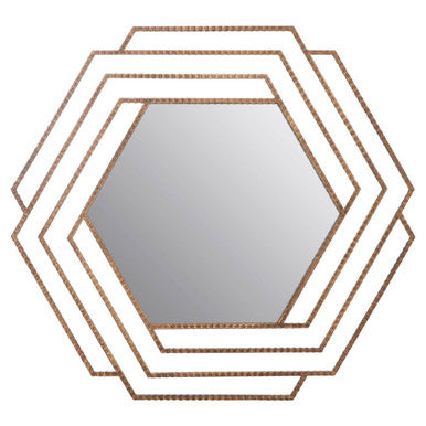 Orsina Beauly Antique Gold Hexagon Wall Mirror – Geometric Metal Frame