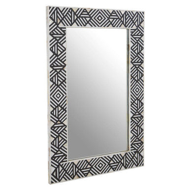 Orsina Fusion Black and Mother of Pearl Geometric Chevron Wall Mirror