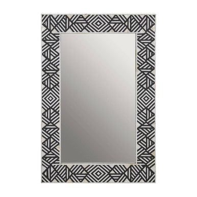 Orsina Fusion Black and Mother of Pearl Geometric Chevron Wall Mirror