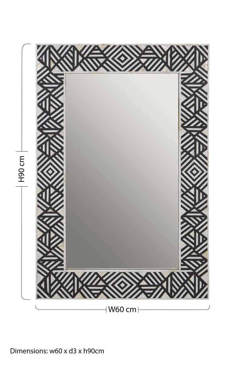 Orsina Fusion Black and Mother of Pearl Geometric Chevron Wall Mirror