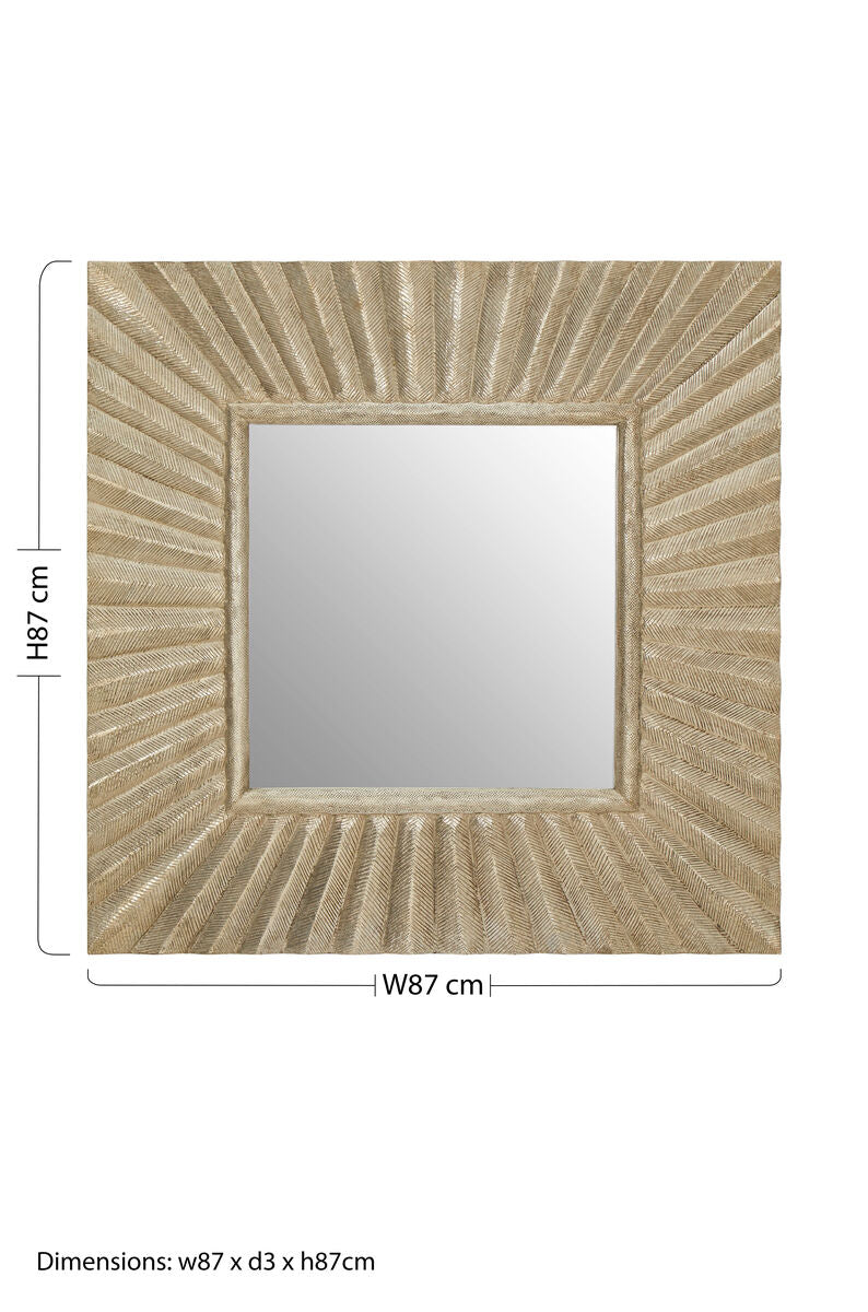 Orsina Fusion Square Wall Mirror – Textured Antique Silver Sunburst