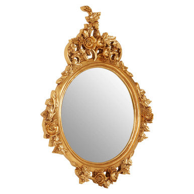 Orsina Marseille Round Wall Mirror – Gold Finish Floral Accent Mirror