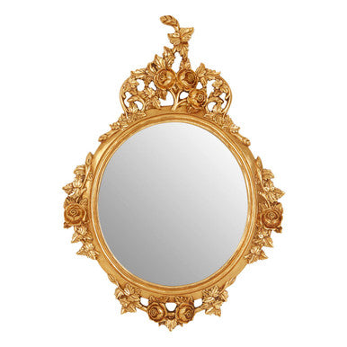 Orsina Marseille Round Wall Mirror – Gold Finish Floral Accent Mirror