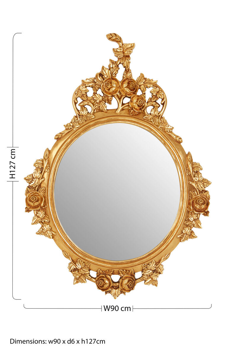 Orsina Marseille Round Wall Mirror – Gold Finish Floral Accent Mirror