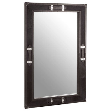 Orsina Kensington Townhouse Black Leather Wall Mirror with Straps