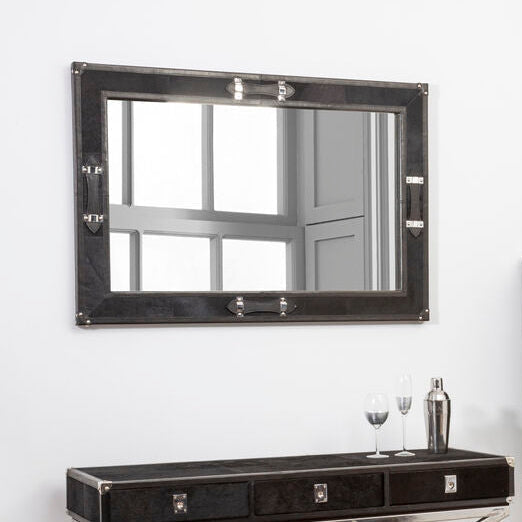 Orsina Kensington Townhouse Black Leather Wall Mirror with Straps