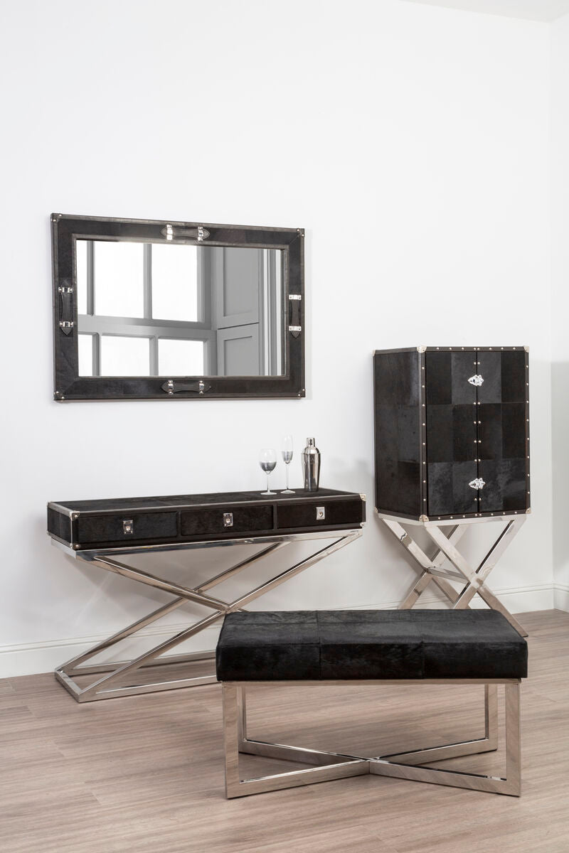 Orsina Kensington Townhouse Black Leather Wall Mirror with Straps