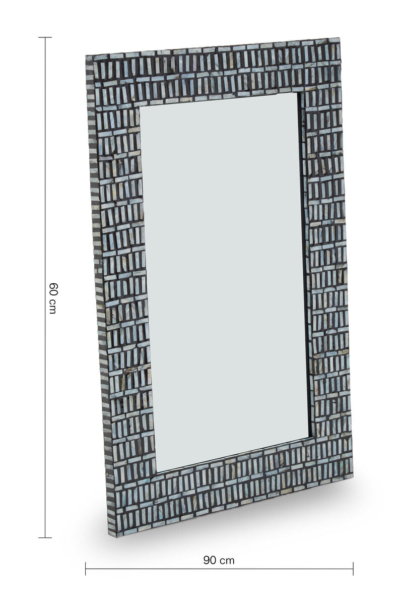Orsina Bria Shell Inlay Wall Mirror – Black Handcrafted Mosaic