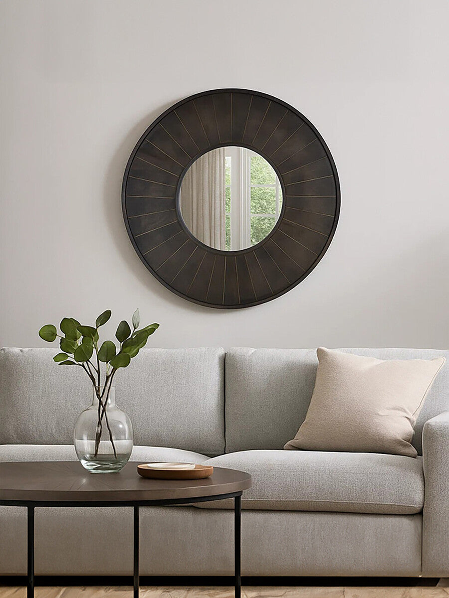 Orsina Sagor Round Wall Mirror – Grey Segmented Frame Accent Mirror