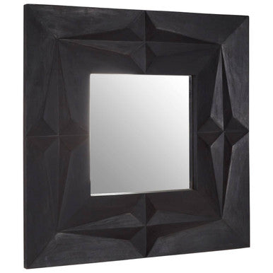 Orsina Sabari Square Wall Mirror – Black Faceted Geometric Design