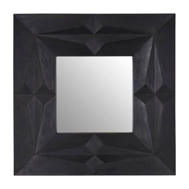 Orsina Sabari Square Wall Mirror – Black Faceted Geometric Design