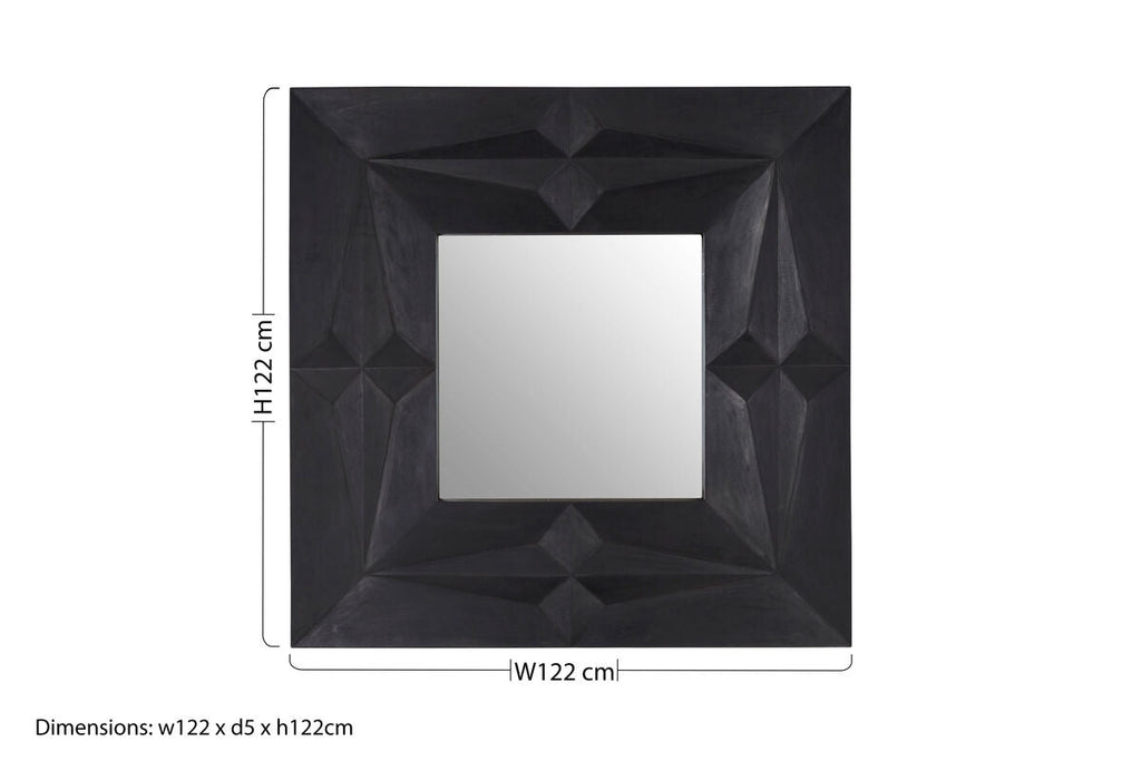 Orsina Sabari Square Wall Mirror – Black Faceted Geometric Design
