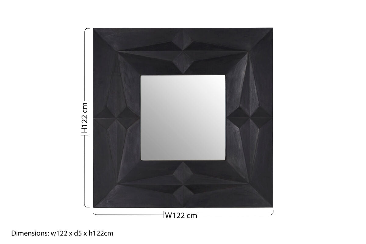 Orsina Sabari Square Wall Mirror – Black Faceted Geometric Design