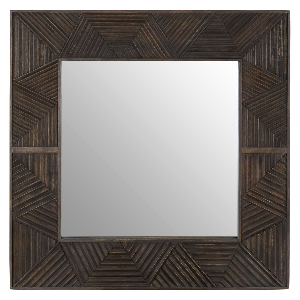 Orsina Saira Wall Mirror – Square Brown Wooden Frame with Carved Detail
