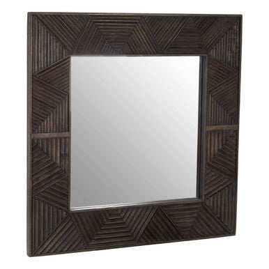 Orsina Saira Wall Mirror – Square Brown Wooden Frame with Carved Detail