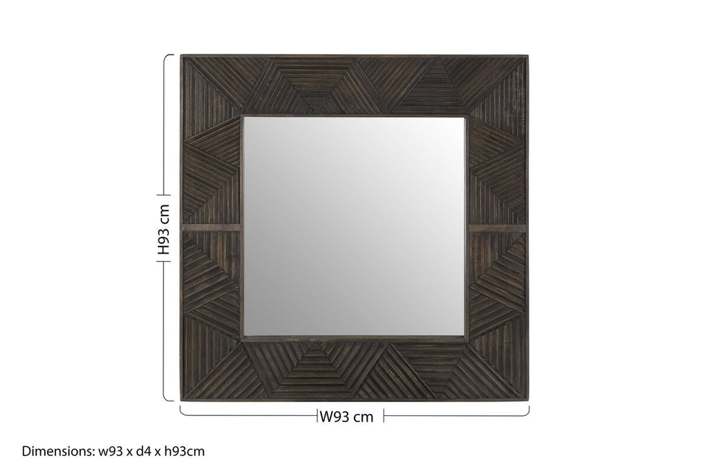 Orsina Saira Wall Mirror – Square Brown Wooden Frame with Carved Detail