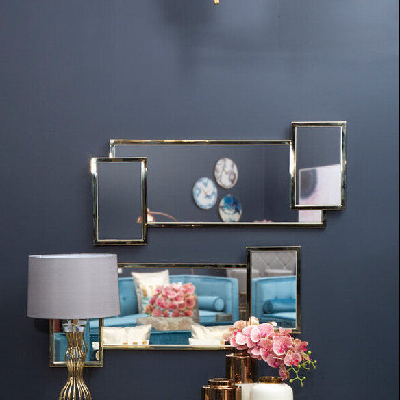 Orsina Oria Gold Frame Wall Mirror – Modern Triple Overlap Design