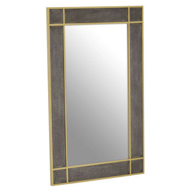 Orsina Deskey Grey Shagreen Wall Mirror with Gold Trim Accent