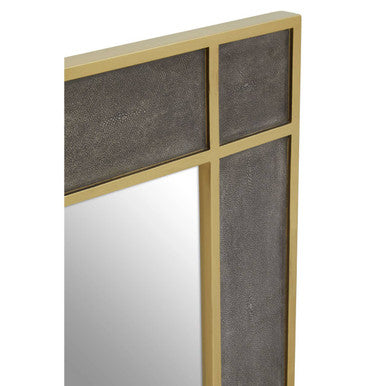Orsina Deskey Grey Shagreen Wall Mirror with Gold Trim Accent