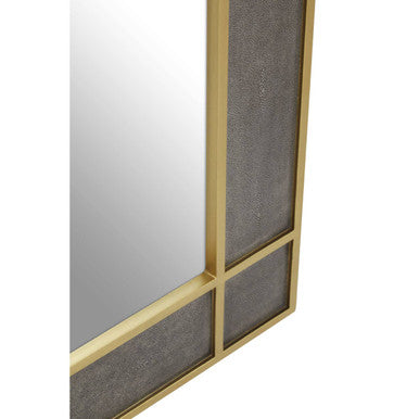 Orsina Deskey Grey Shagreen Wall Mirror with Gold Trim Accent