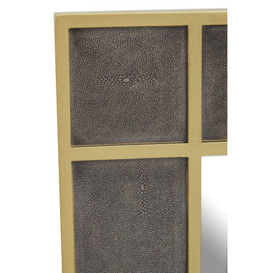 Orsina Deskey Grey Shagreen Wall Mirror with Gold Trim Accent