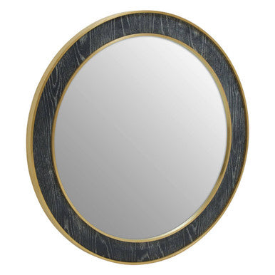 Orsina Lena Round Wall Mirror – Black and Gold Oak Veneer Accent
