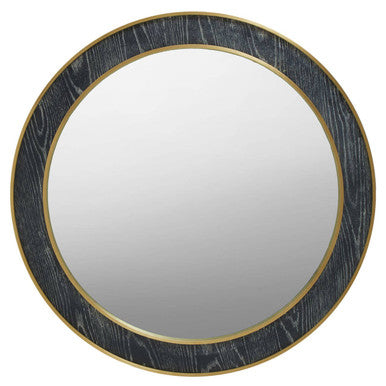 Orsina Lena Round Wall Mirror – Black and Gold Oak Veneer Accent