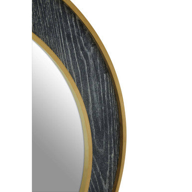 Orsina Lena Round Wall Mirror – Black and Gold Oak Veneer Accent