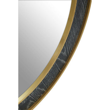 Orsina Lena Round Wall Mirror – Black and Gold Oak Veneer Accent