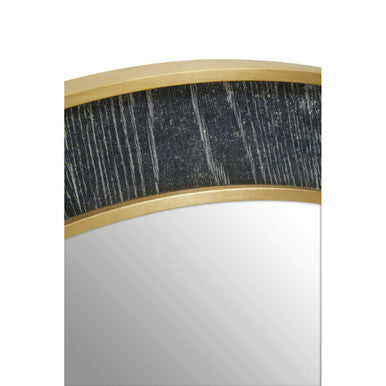 Orsina Lena Round Wall Mirror – Black and Gold Oak Veneer Accent