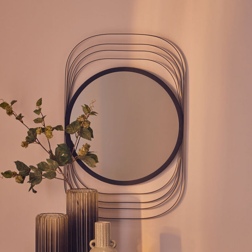 Orsina Trento Concentric Wall Mirror – Round Black Sculptural Design