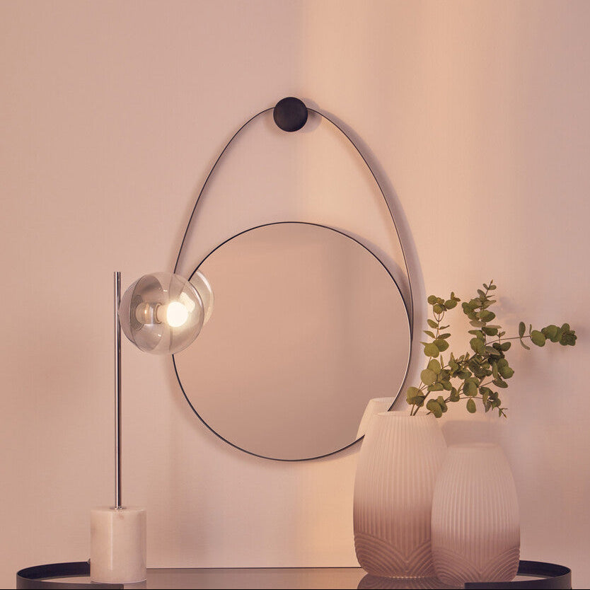 Orsina Trento Round Wall Mirror – Black Frame with Hanging Loop