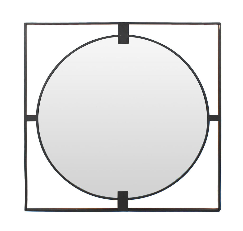 Orsina Trento Large Square Black Metal Wall Mirror with Round Insert