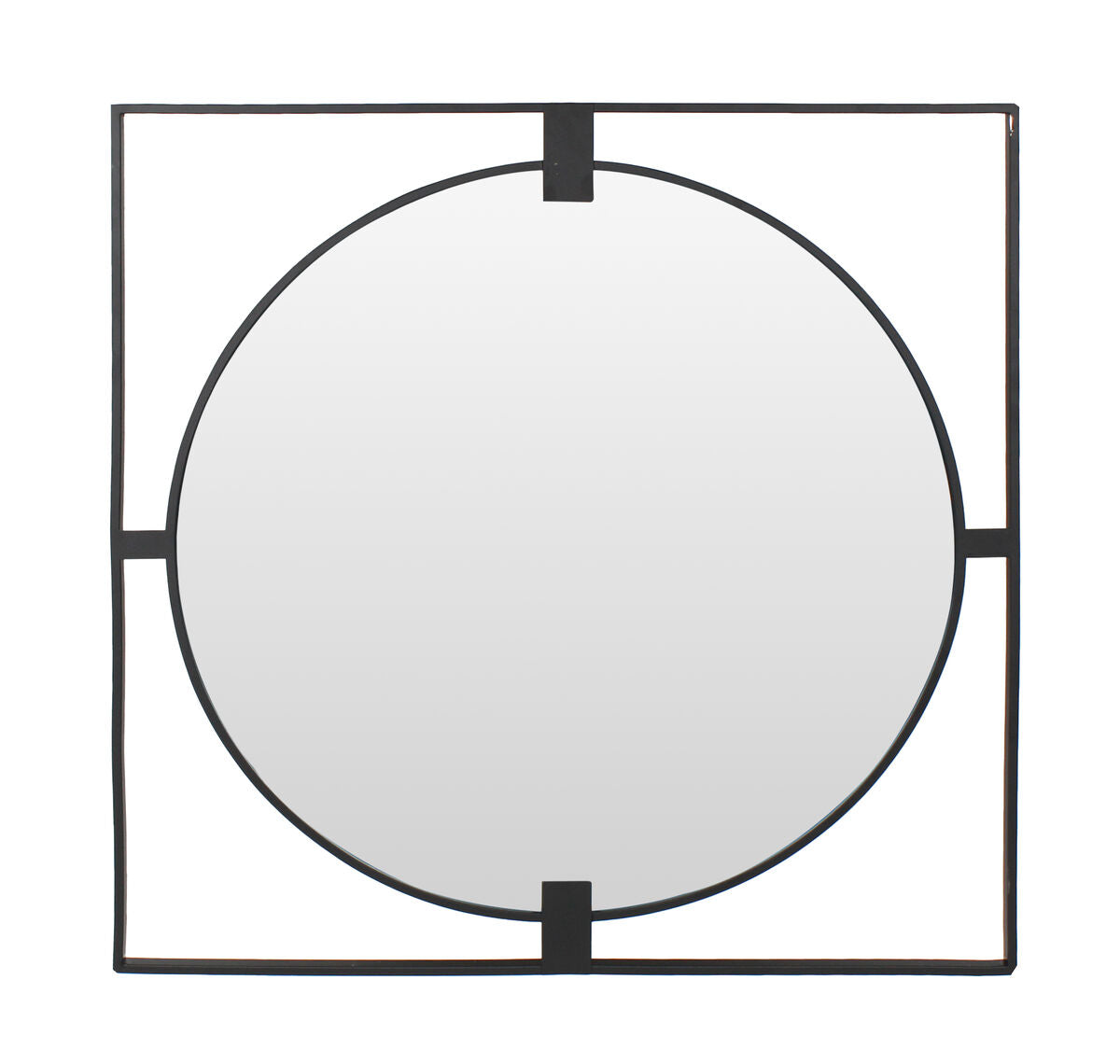 Orsina Trento Large Square Black Metal Wall Mirror with Round Insert