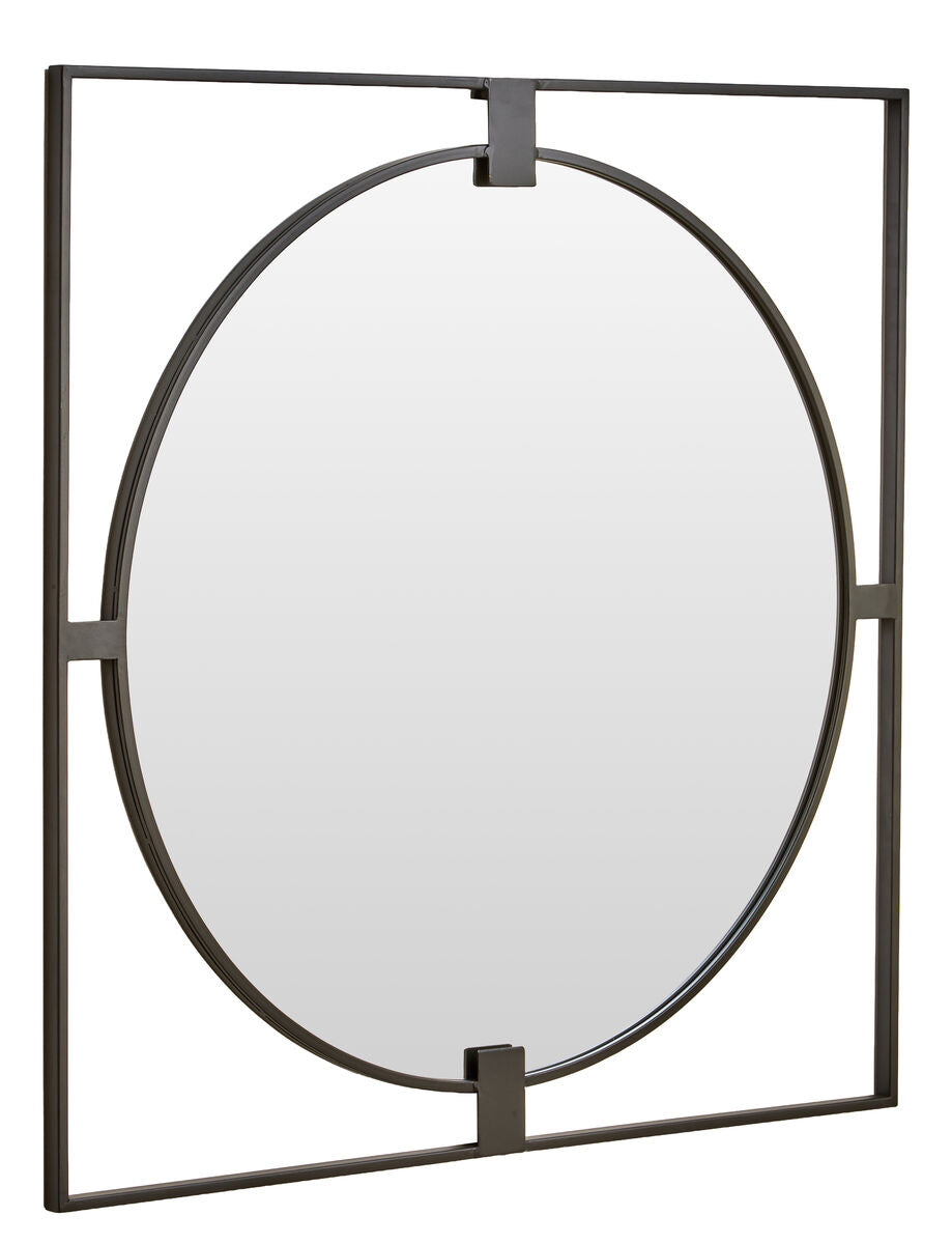 Orsina Trento Large Square Black Metal Wall Mirror with Round Insert