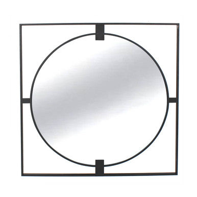 Orsina Trento Large Square Black Metal Wall Mirror with Round Insert