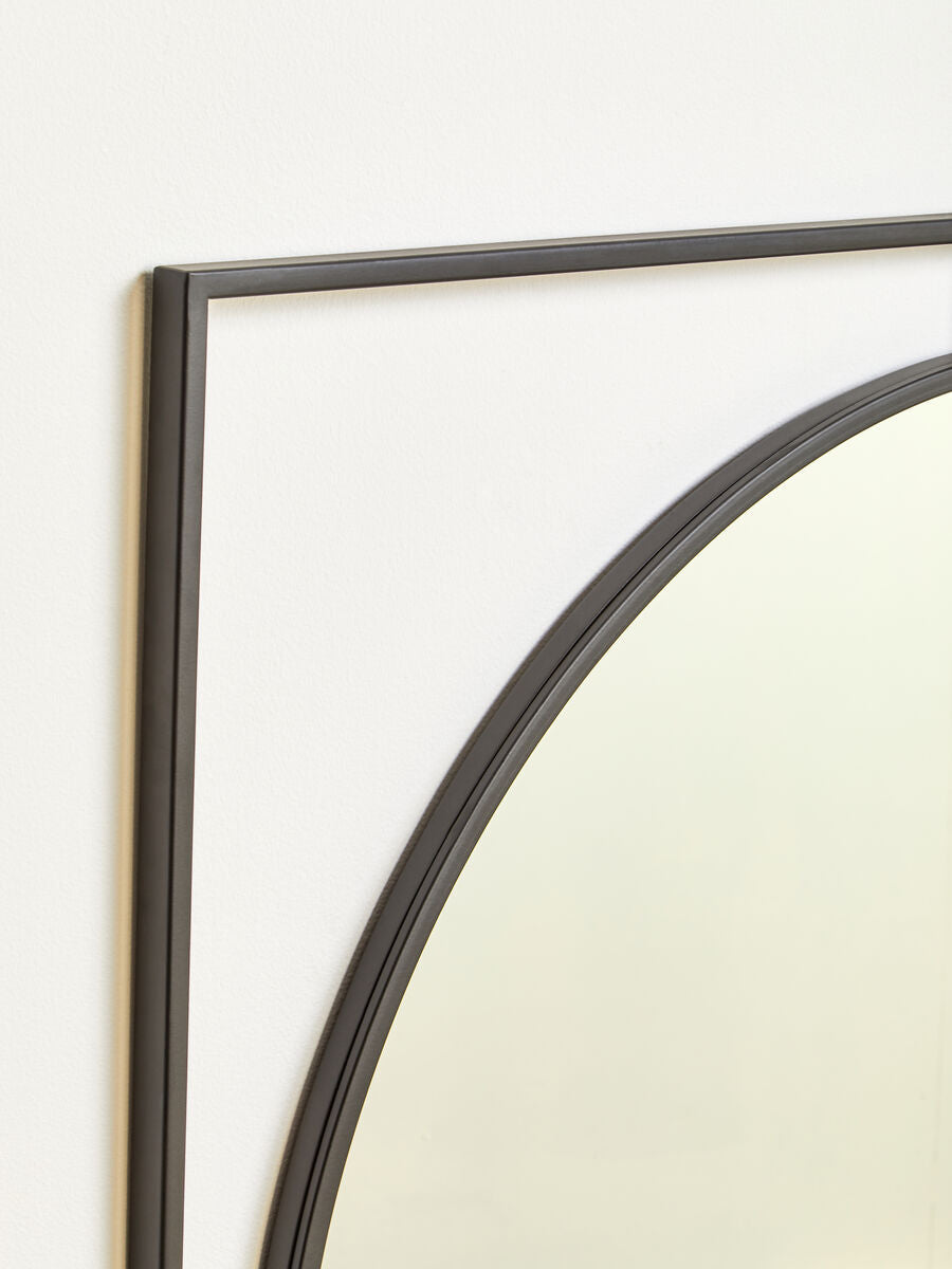 Orsina Trento Large Square Black Metal Wall Mirror with Round Insert