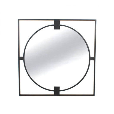Orsina Trento Small Square Black Metal Wall Mirror with Round Insert