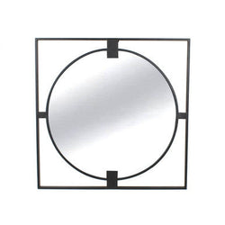 Orsina Trento Small Square Black Metal Wall Mirror with Round Insert