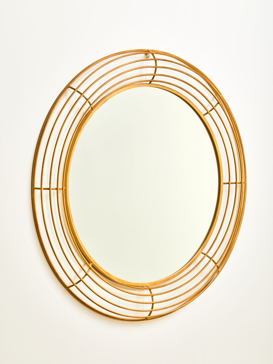 Orsina Trento Round Wall Mirror – Antique Gold Sculpted Frame, 24"