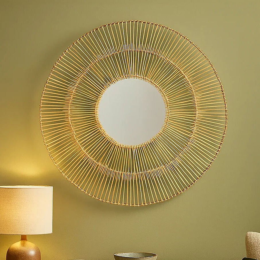 Orsina Batu Natural Rattan Wall Mirror – Sunburst Boho Mirror Decor