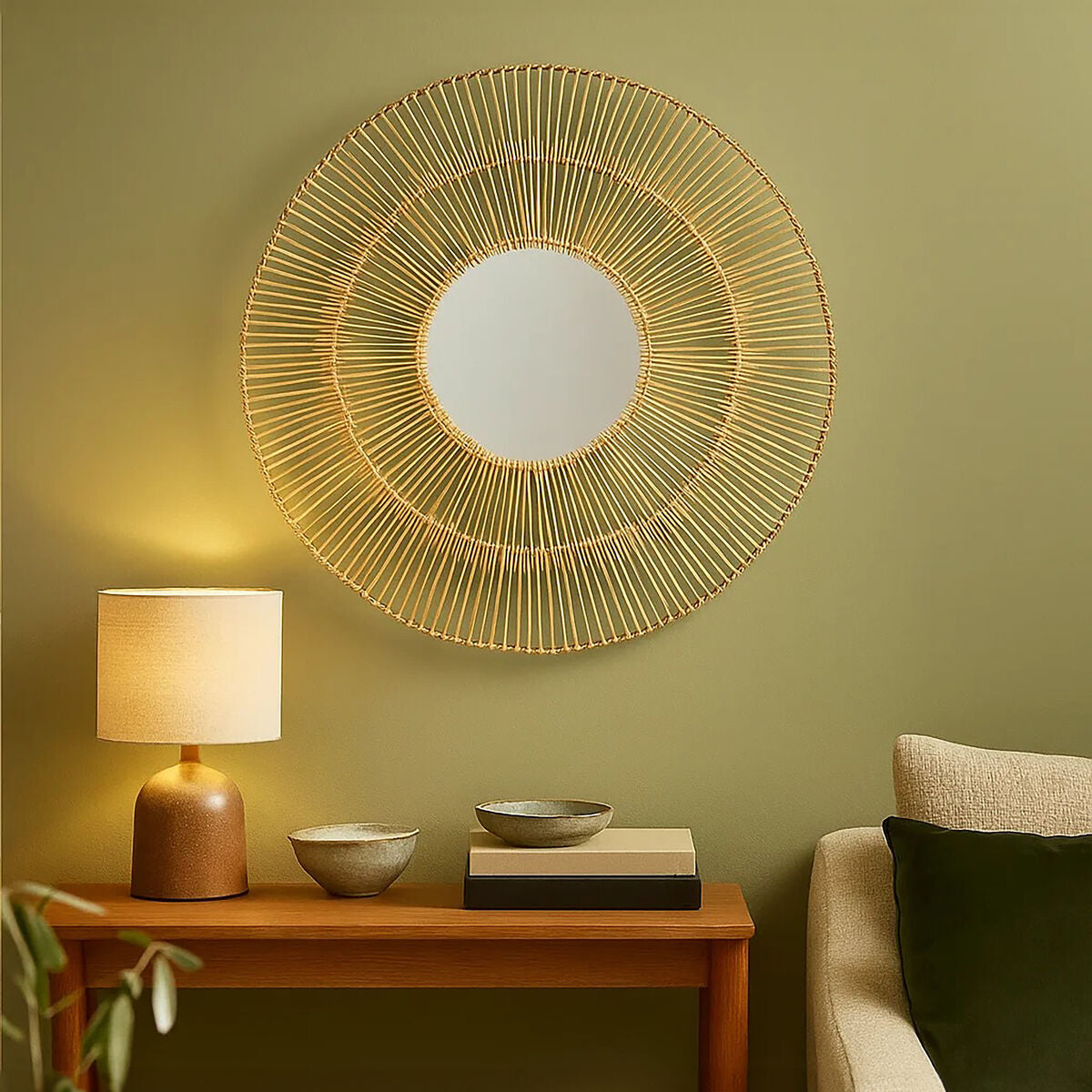Orsina Batu Natural Rattan Wall Mirror – Sunburst Boho Mirror Decor