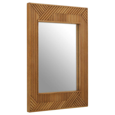 Orsina Jakara Natural Wall Mirror – Carved Wooden Frame, Japandi Style