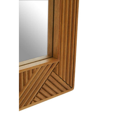 Orsina Jakara Natural Wall Mirror – Carved Wooden Frame, Japandi Style
