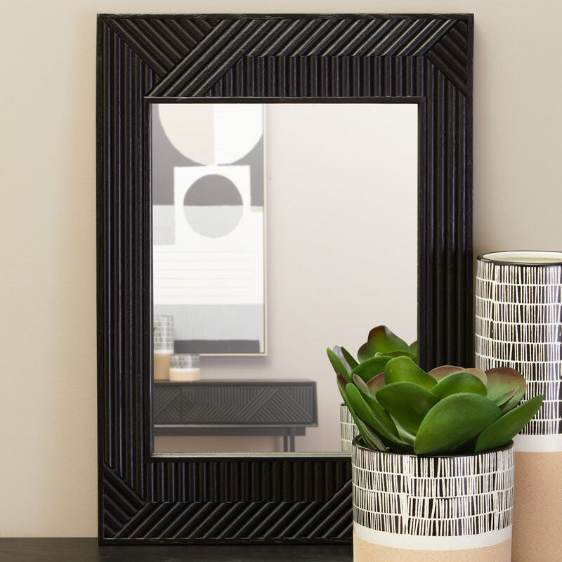 Orsina Jakara Black Wall Mirror – Geometric Rectangular Accent Mirror