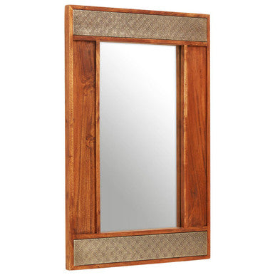 Orsina Boho Acacia Wood Wall Mirror | Floral Embossed Metal Detail