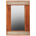 Orsina Boho Acacia Wood Wall Mirror | Floral Embossed Metal Detail